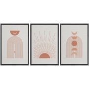 IDEA4WALL Framed Canvas Print Wall Art Set of 3 Shining Sun Moon Geometric Landscape Boho Pattern Wall Decor Abstract Collage Prints Minimal Modern Art Nordic Zen Artwork - Black 16"x24"x3