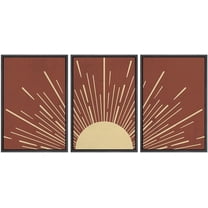 IDEA4WALL Framed Canvas Print Wall Art Set of 3 Shining Yellow Sun with Line Abstract Illustration Sunlight Rays Astronomy & Space Sky Modern Duotone Digital Art for Home Decor - Black 16"x24"x3