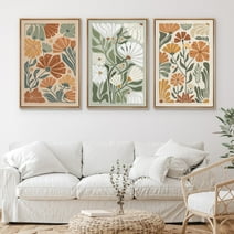 IDEA4WALL Framed Canvas Print Wall Art Set of 3 Spring Colorful Flowers Posters Illustrations Nature Wilderness Modern Art Floral Botanical Wall Decor Artwork for Rooms - Natural 24"x36"x3