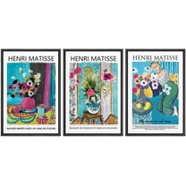 IDEA4WALL Framed Canvas Print Wall Art Set of 3 Still Life with Vase of Flowers by Claude Monet Fine Art Botanical Flowers Floral Illustration Vintage Artwork for Room Decor -