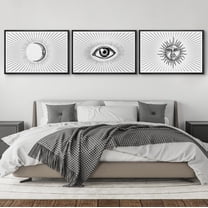 IDEA4WALL Framed Canvas Print Wall Art Set of 3 Sun, Eye and Crescent Moon Line Posters Wall Decor Black and White Prints Chic Modern Art Contemporary Minimal Artwork - 16"x24"x3 Black
