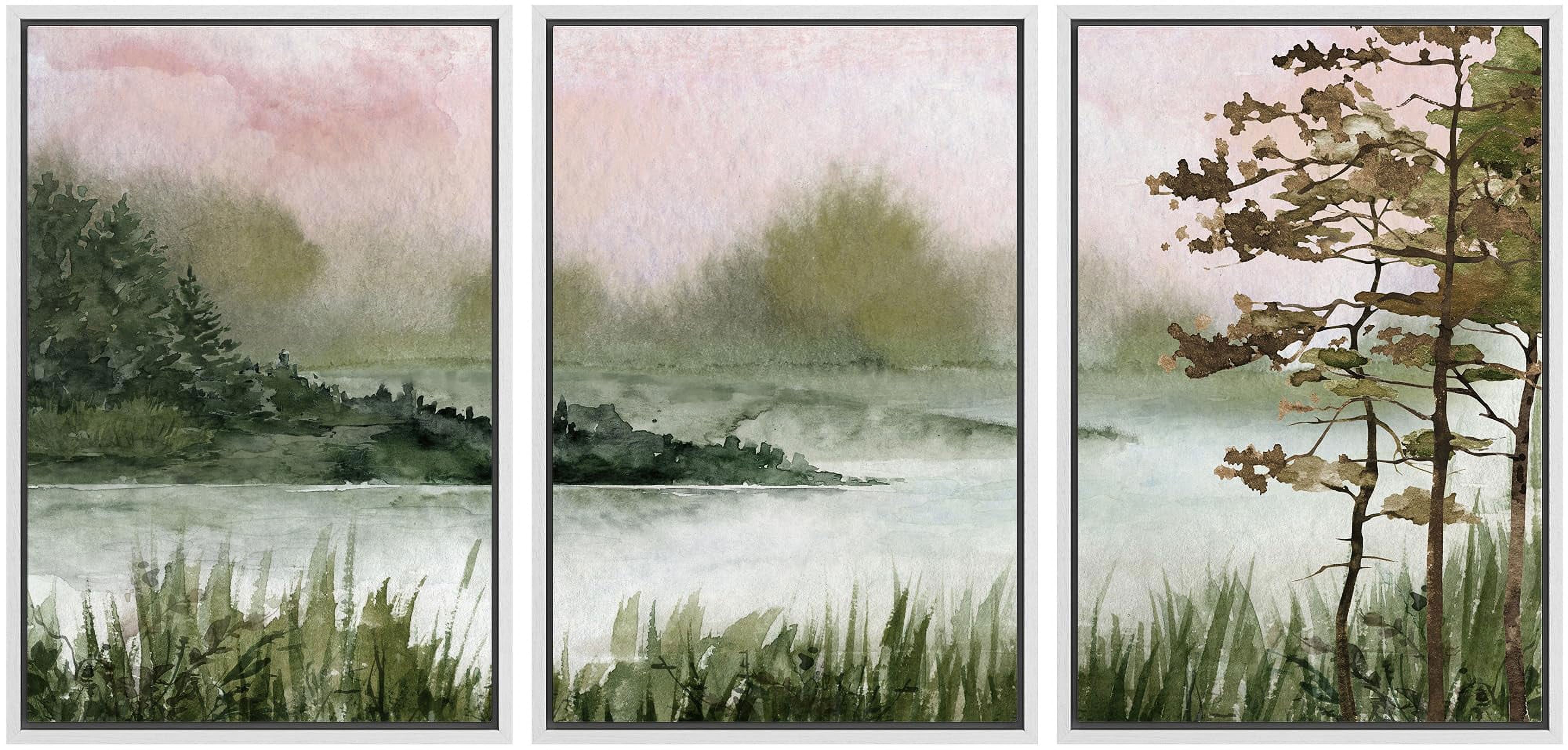 IDEA4WALL Framed Canvas Print Wall Art Set of 3 Tranquil Lake Serene ...