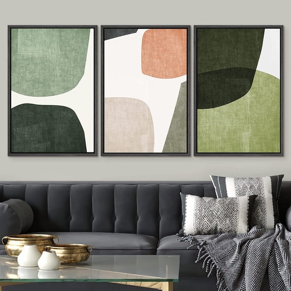 IDEA4WALL Framed Canvas Print Wall Art Set of 3 Trio of Multicolored Transparent Ovals Abstract Urban Multicolor Pastel Decoration for Living Room, Bedroom, Office - 24"x36"x3 Black
