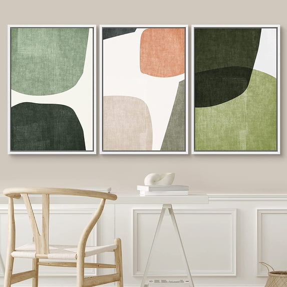 IDEA4WALL Framed Canvas Print Wall Art Set of 3 Trio of Multicolored Transparent Ovals Abstract Urban Multicolor Pastel Decoration for Living Room, Bedroom, Office - 24"x36"x3 White