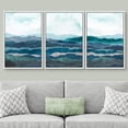 thumbnail image 1 of IDEA4WALL Framed Canvas Print Wall Art Set of 3 Vibrant Teal Mountain Range Horizon Abstract Modern Art Decor Nature Wilderness Geometric Artwork Nordic Zen for Rooms - White 24"x36"x3, 1 of 5