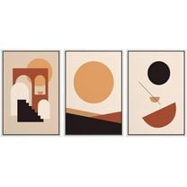IDEA4WALL Framed Canvas Print Wall Art Set of 3 Warm Tones Mid-Century Brown & Tan Polygon Variety Abstract Patterns Illustration Wall Decor Modern Colorful Digital Art Pop Art - White 16"x24"x3