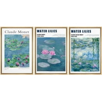 IDEA4WALL Framed Canvas Print Wall Art Set of 3 Water Lilies by Claude Monet Vintage Posters Wall Decor Impressionism Flowers Landscape Prints Abstract Artwork for Room Decor -