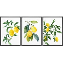 IDEA4WALL Framed Canvas Print Wall Art Set of 3 Watercolor Lemon Fruits Art Prints, Botanical Floral Wall Decor, Minimalist Plants Artwork for Bedroom, Living Room, Office - Black 16"x24"x3