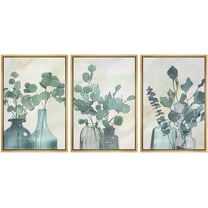 IDEA4WALL Framed Canvas Print Wall Art Set of 3 Watercolor Pastel Forest Leaf Variety in Bottles Wall Decor Boho Abstract Nature Plants Prints Nordic Zen Minimal Artwork - Natural 24"x36"x3