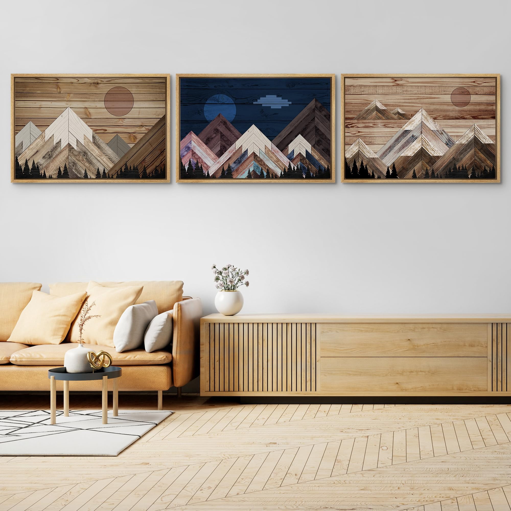 IDEA4WALL Framed Canvas Print Wall Art Set of 3 Western Sun Shines Over ...