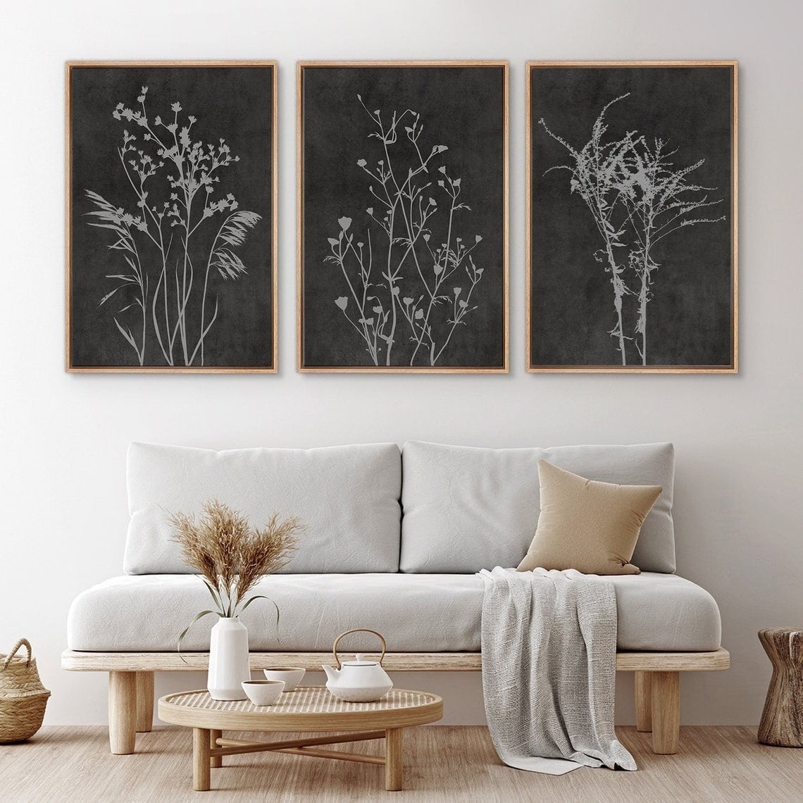 IDEA4WALL Framed Canvas Print Wall Art Set of 3 White Wildflowers ...