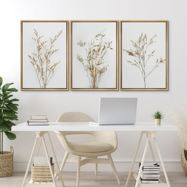 IDEA4WALL Framed Canvas Print Wall Art Set of 3 Wildflower Floral