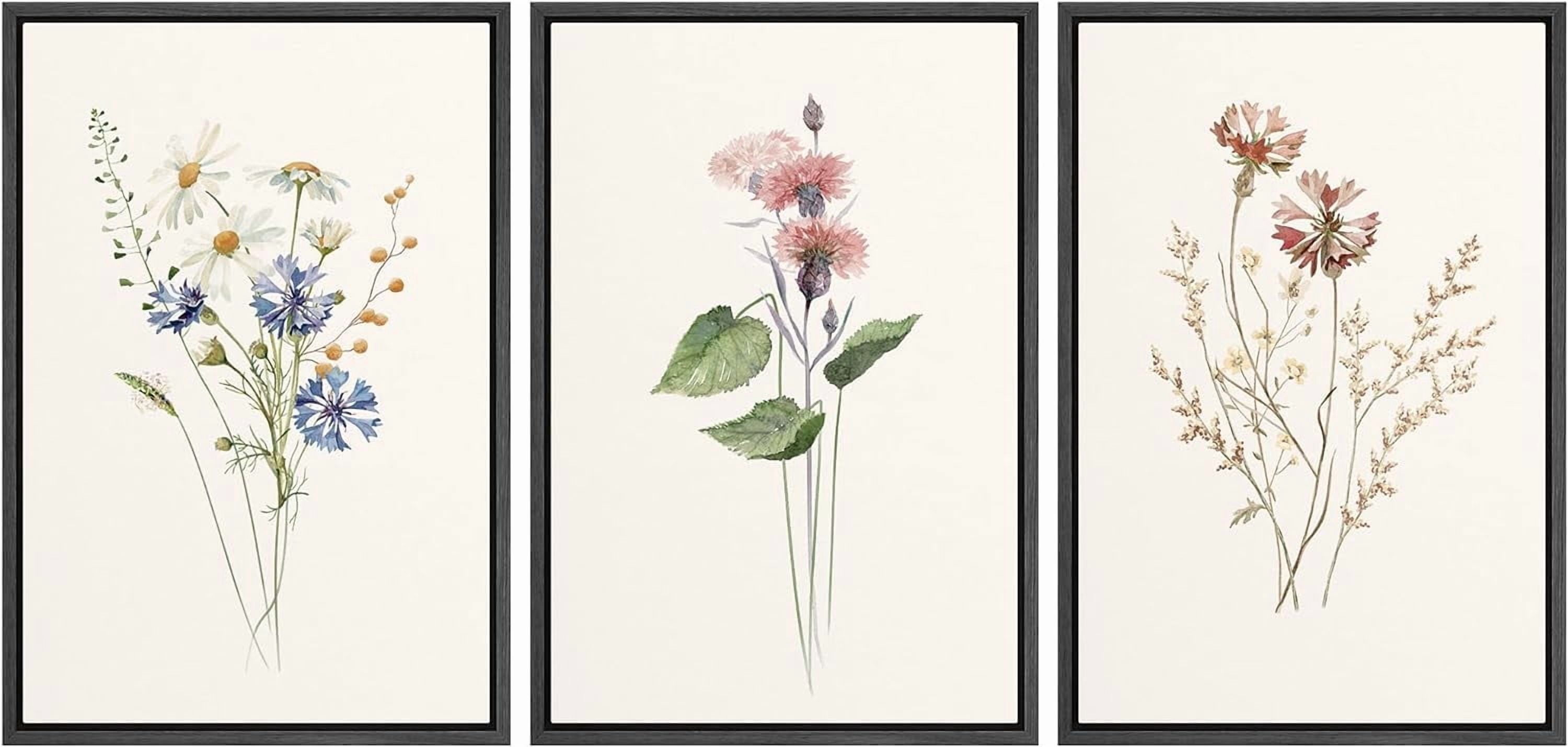 IDEA4WALL Framed Canvas Print Wall Art Set of 3 Wildflowers Botanical ...