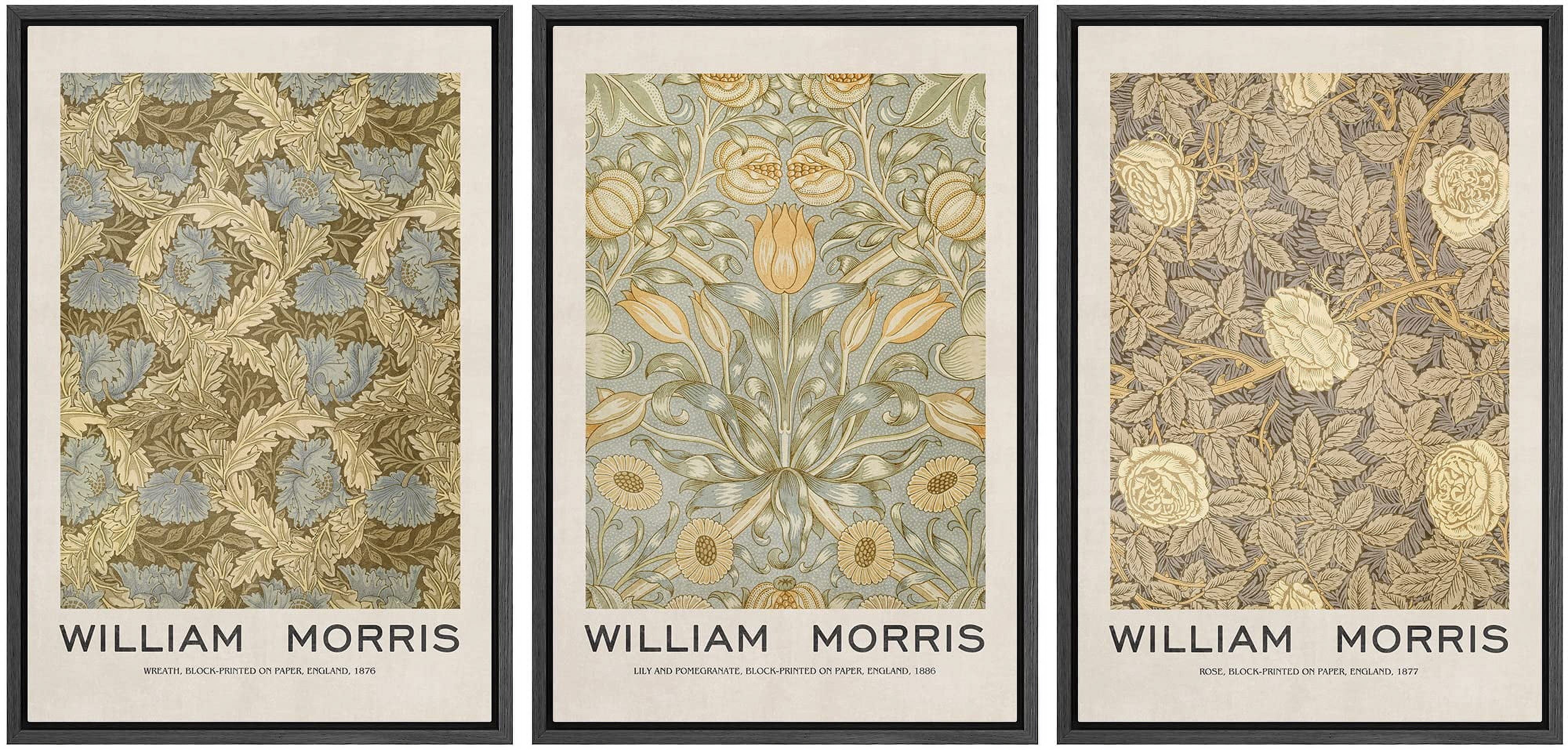 IDEA4WALL Framed Canvas Print Wall Art Set of 3 William Morris Floral ...