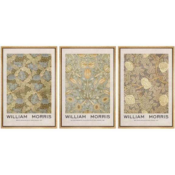 IDEA4WALL Framed Canvas Print Wall Art Set of 3 William Morris Floral Tapestry Vintage Pattern Nature Wilderness Geometric Modern Art Posters Calm/Relax/Cozy for Rooms - Natural 16"x24"x3