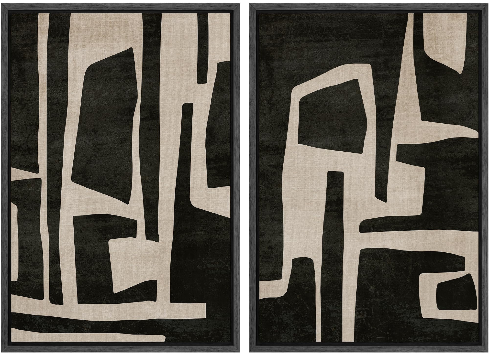 IDEA4WALL Framed Canvas Print Wall Art Set Abstract Black and Beige ...