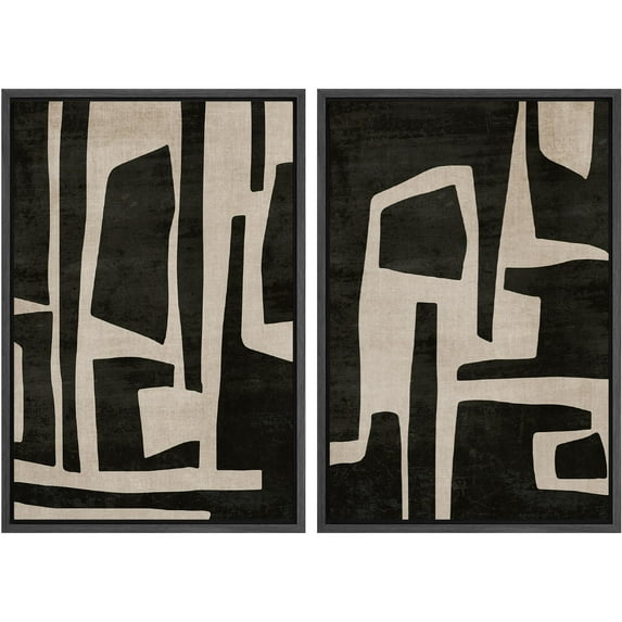 IDEA4WALL Framed Canvas Print Wall Art Set Abstract Black and Beige Contemporary Silhouette Design Illustration Minimalist Neutral Modern Art Vintage Wall Decor for Bedroom - 16"x24"x2 Black
