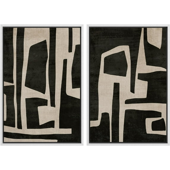 IDEA4WALL Framed Canvas Print Wall Art Set Abstract Black and Beige Contemporary Silhouette Design Illustration Minimalist Neutral Modern Art Vintage Wall Decor for Bedroom - 24"x36"x2 White