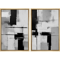 IDEA4WALL Framed Canvas Print Wall Art Set Abstract Expressionist Black & White Illustration Splicing Color Blocks Pattern Modern Digital Art Wall Decor Minimal for Home Decor - Natural 24"x36"x2