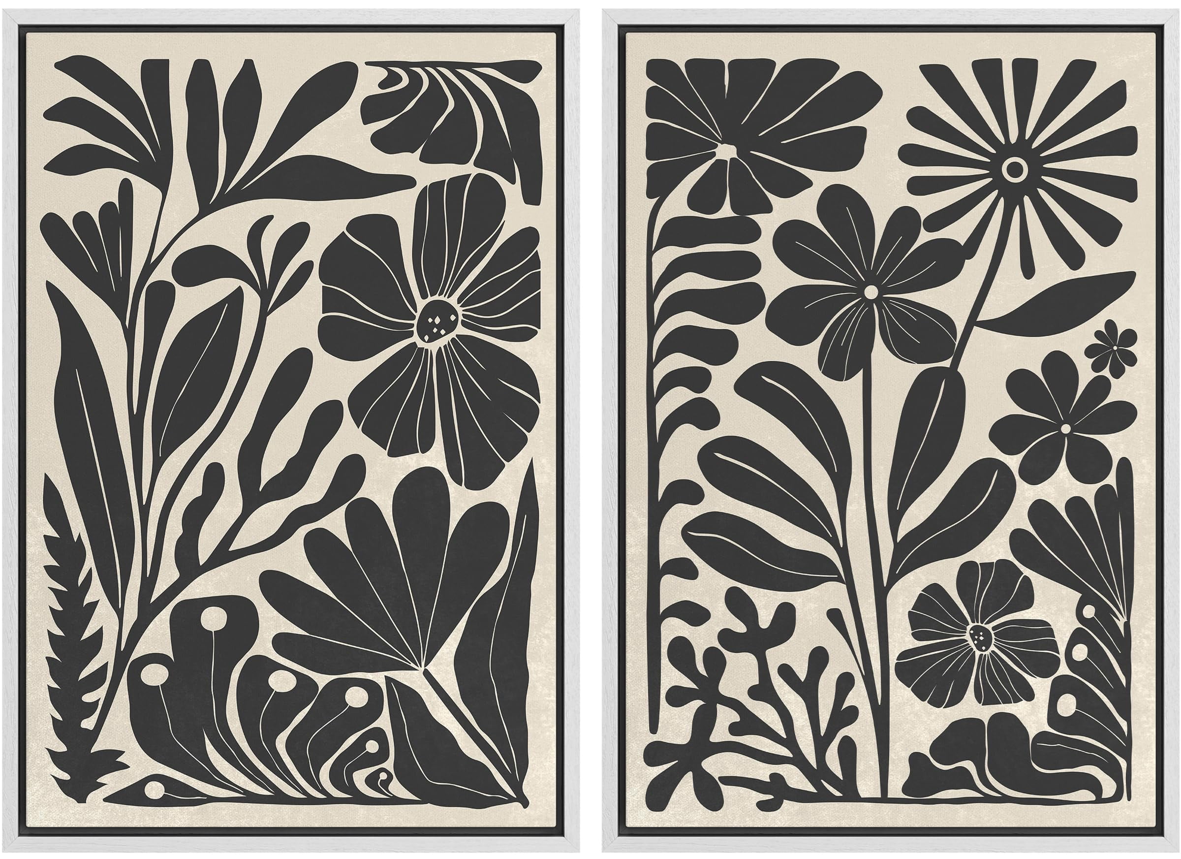 IDEA4WALL Framed Canvas Print Wall Art Set Abstract Floral Botanical ...