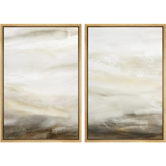 IDEA4WALL Framed Canvas Print Wall Art Set Abstract Indistinct Tornado Landscape Digital Art Neutral Cool and Neutral Tones Wall Decorative Zen Minimal Artwork for Home Decor - Natural 16"x24"x2