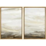 IDEA4WALL Framed Canvas Print Wall Art Set Abstract Indistinct Tornado Landscape Digital Art Neutral Cool and Neutral Tones Wall Decorative Zen Minimal Artwork for Home Decor - Natural 16x24x2