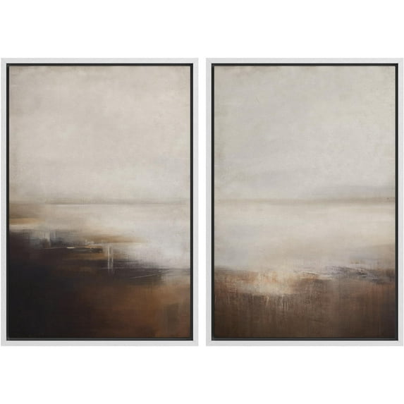 IDEA4WALL Framed Canvas Print Wall Art Set Abstract Neutral Landscape Subtle Brown and Gray Tones Modern Minimalist Style Digital Art Relax/Calm Contemporary for Home Decor - 16"x24"x2 White