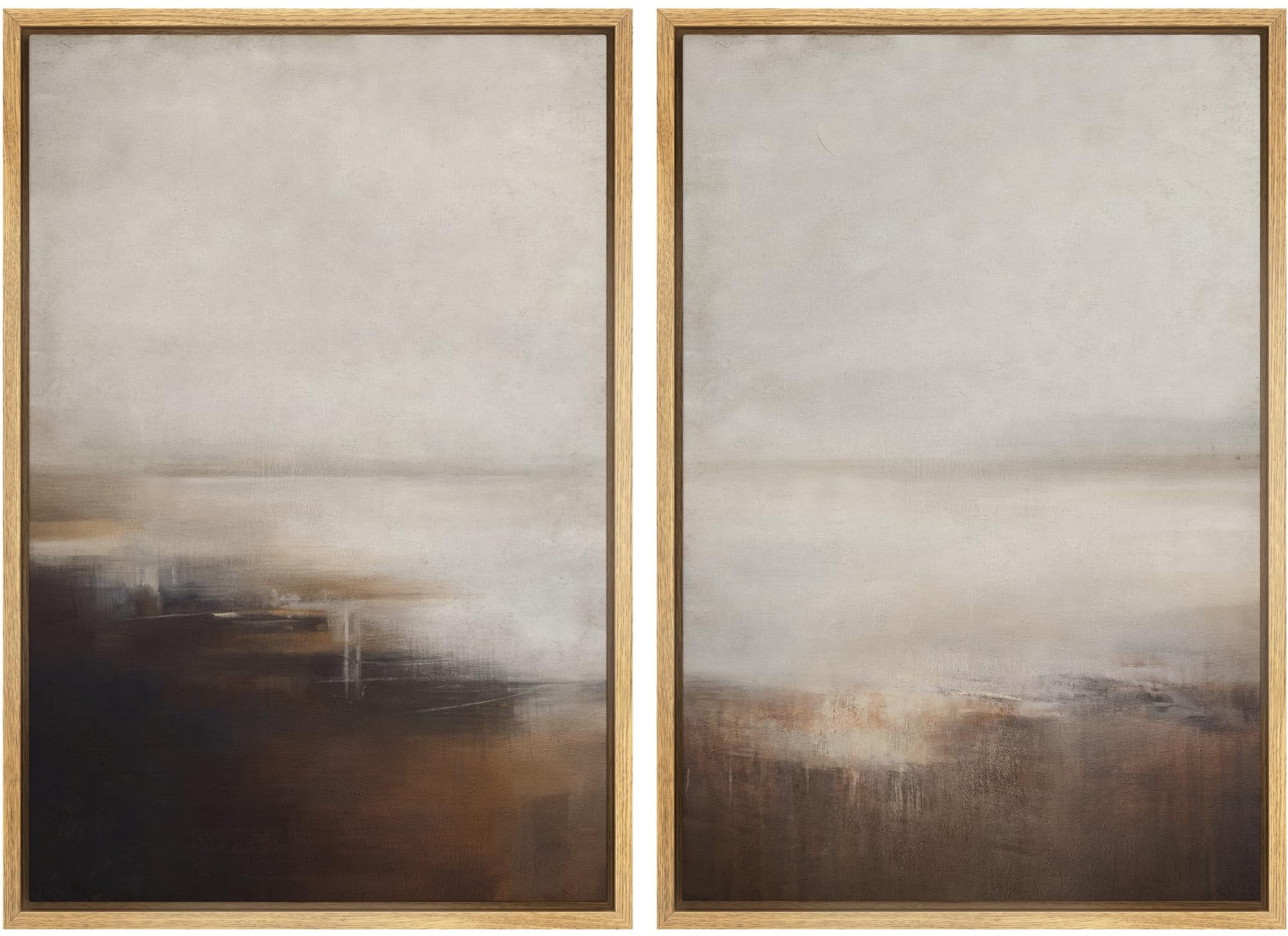 IDEA4WALL Framed Canvas Print Wall Art Set Abstract Neutral Landscape ...