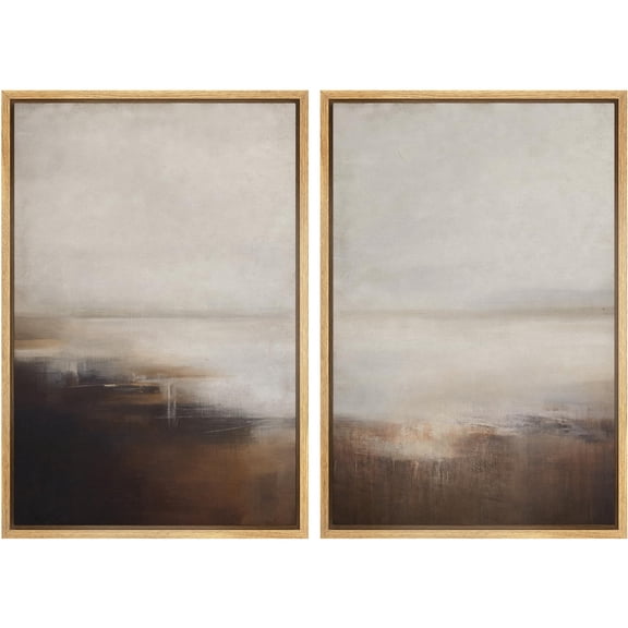 IDEA4WALL Framed Canvas Print Wall Art Set Abstract Neutral Landscape Subtle Brown and Gray Tones Modern Minimalist Style Digital Art Relax/Calm Contemporary for Home Decor - 24"x36"x2 Natural