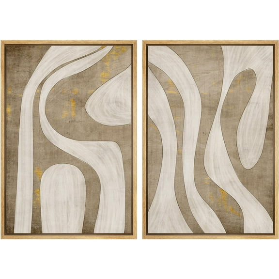 IDEA4WALL Framed Canvas Print Wall Art Set Abstract Organic Curves Beige and White Illustration Minimalist Neutral Modern Art Elegant Vintage Wall Decor Minimal for Bedroom - Natural 24"x36"