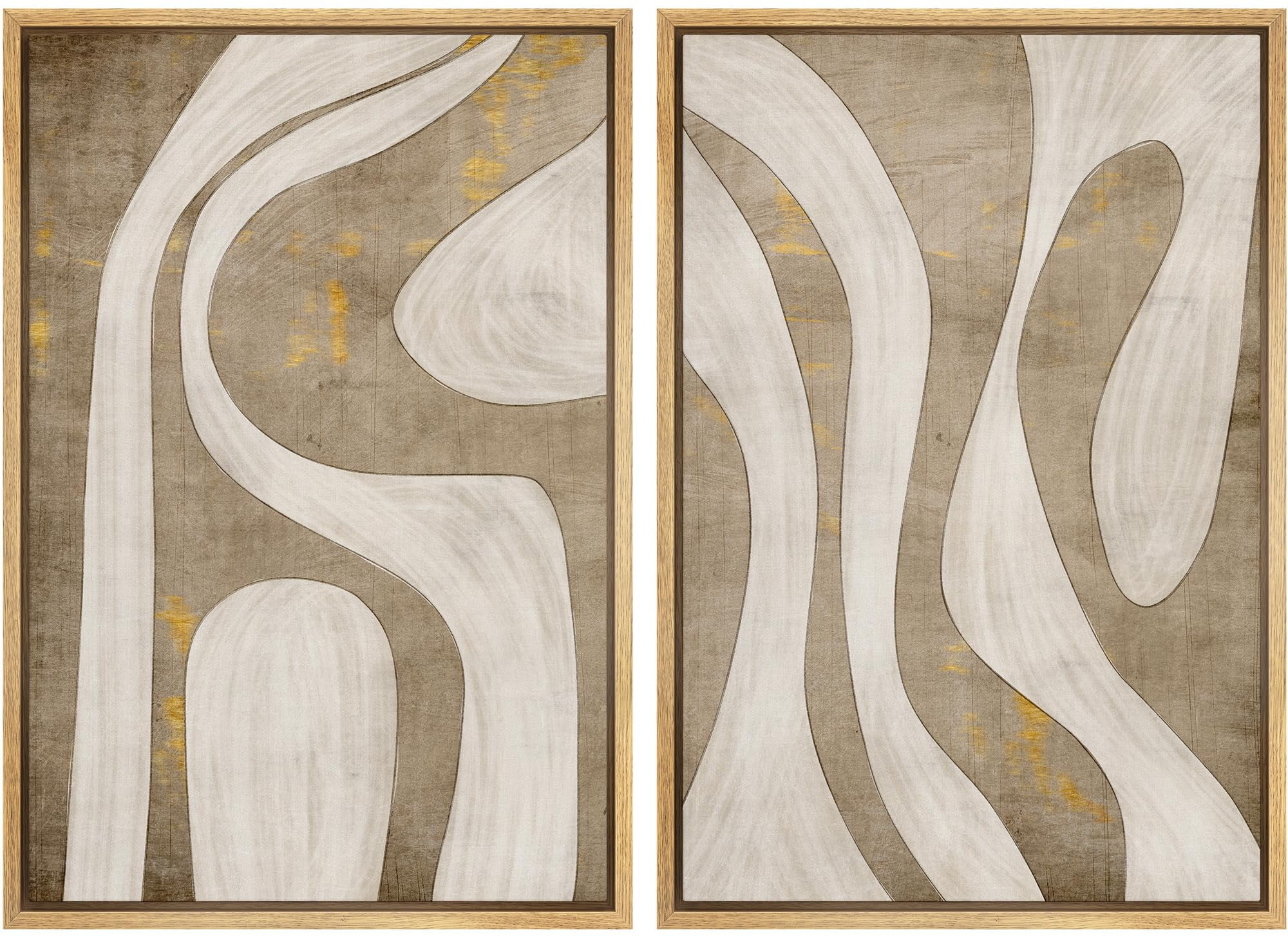 IDEA4WALL Framed Canvas Print Wall Art Set Abstract Organic Curves ...