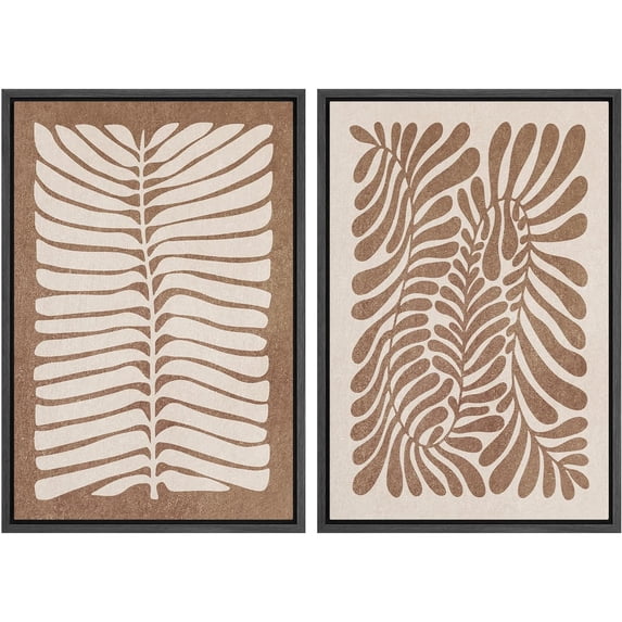 IDEA4WALL Framed Canvas Print Wall Art Set Abstract Retro Forest Leaf Collage Retro Art Nature Wilderness Fine Art Vintage Botanical Decor for Living Room, Bedroom, Office - Black 24"x36"x2