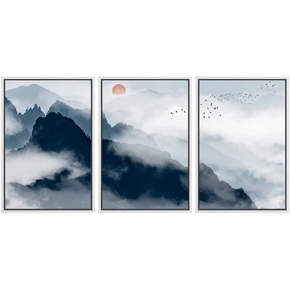 IDEA4WALL Framed Canvas Print Wall Art Set Aerial View Pastel Mountain Range Nature Wilderness Modern Art Decorative Landscape Rustic for Living Room, Bedroom, Office - 16"x24"x3 White