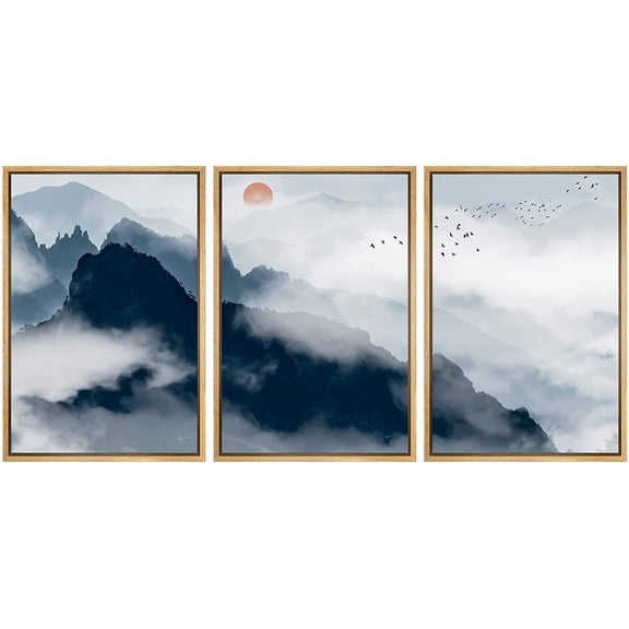 IDEA4WALL Framed Canvas Print Wall Art Set Aerial View Pastel Mountain Range Nature Wilderness Modern Art Decorative Landscape Rustic for Living Room, Bedroom, Office - 16"x24"x3 Natural