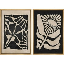 IDEA4WALL Framed Canvas Print Wall Art Set Antique Abstract Floral Illustration Vintage Black & Beige Botanical Fine Art Wall Decorative Retro Countryside Artwork for Home Decor - Natural 24"x36"x2