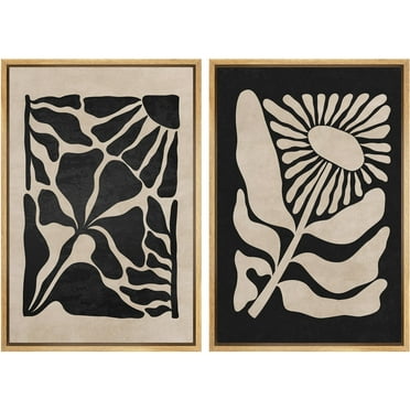 IDEA4WALL Framed Canvas Print Wall Art Set Antique Abstract Floral Illustration Vintage Black & Beige Botanical Fine Art Wall Decorative Retro Countryside Artwork for Home Decor - Natural 24"x36"x2