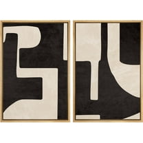 IDEA4WALL Framed Canvas Print Wall Art Set Black & Beige Geometric Paint Stroke Modern Art Abstract Wall Decoration Bohemian Minimal Artwork for Living Room, Bedroom, Office - 24"x36"x2 Natural