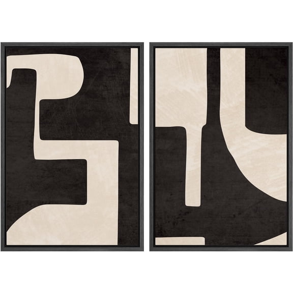 IDEA4WALL Framed Canvas Print Wall Art Set Black & Beige Geometric Paint Stroke Modern Art Abstract Wall Decoration Bohemian Minimal Artwork for Living Room, Bedroom, Office - 16"x24"x2 Black