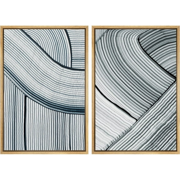 IDEA4WALL Framed Canvas Print Wall Art Set Black Gray Pastel Paint Stroke Abstract Illustrations Fine Art Decor Bohemian Minimalist Artwork for Living Room, Bedroom, Office - Natural 24"x36"x2