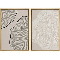 IDEA4WALL Framed Canvas Print Wall Art Set Black Tan White Tree Wood Ring Collage Wall Decorative Bohemian Retro Nature Painting Artwork for Living Room, Bedroom, Office - Natural 24"x36"x2