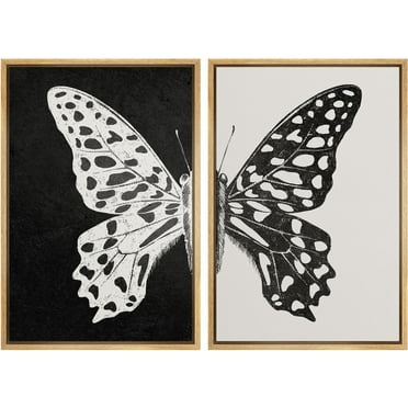 IDEA4WALL Framed Canvas Print Wall Art Set Black and White Butterfly Prints Nature Modern Art Boho Wall Decor Geometric Minimal Artwork for Living Room, Bedroom, Office -