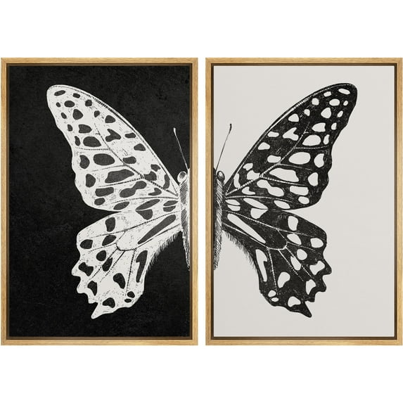 IDEA4WALL Framed Canvas Print Wall Art Set Black and White Butterfly Prints Nature Modern Art Boho Wall Decor Geometric Minimal Artwork for Living Room, Bedroom, Office -
