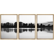 IDEA4WALL Framed Canvas Print Wall Art Set Black White Forest Lake Reflection Landscape Nature Photography Art Rustic Scenic Relax/Calm for Living Room, Bedroom, Office - 16"x24"x3 Natural