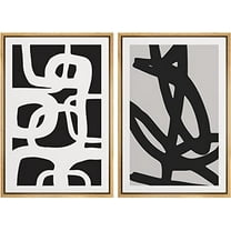 IDEA4WALL Framed Canvas Print Wall Art Set Black & White Geometric Brush Strokes Digital Art Abstract Graffiti Modern Art Wall Decor Minimal Contemporary for Home Decor -