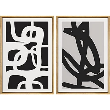 IDEA4WALL Framed Canvas Print Wall Art Set Black & White Geometric Brush Strokes Digital Art Abstract Graffiti Modern Art Wall Decor Minimal Contemporary for Home Decor -