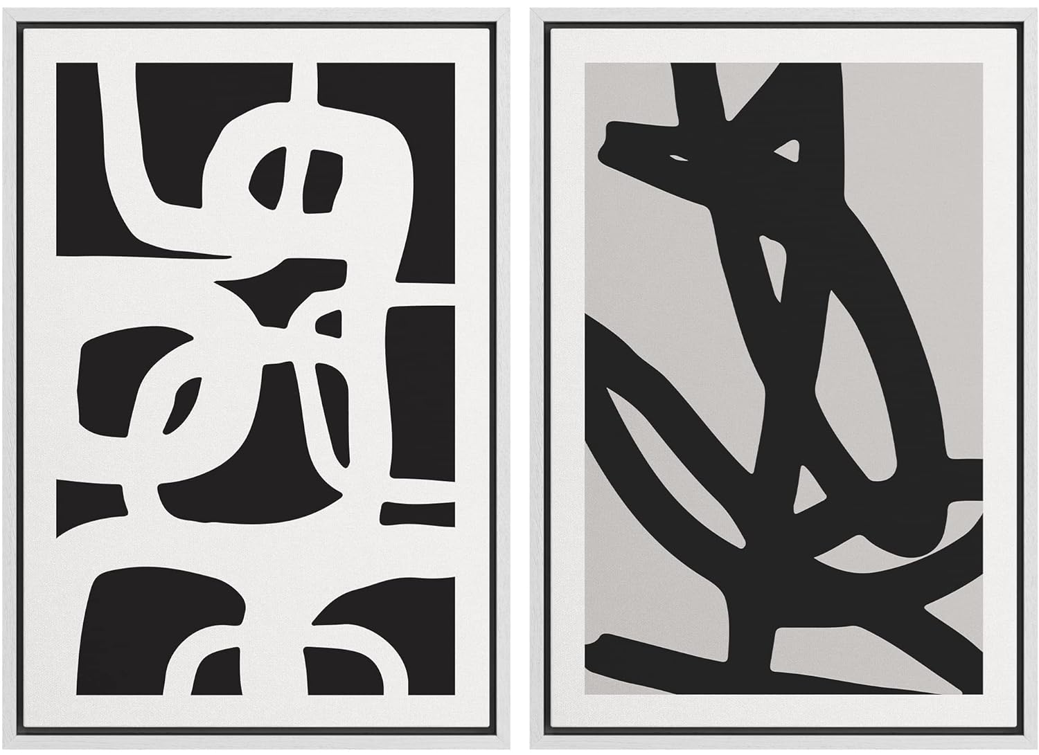 IDEA4WALL Framed Canvas Print Wall Art Set Black & White Geometric ...