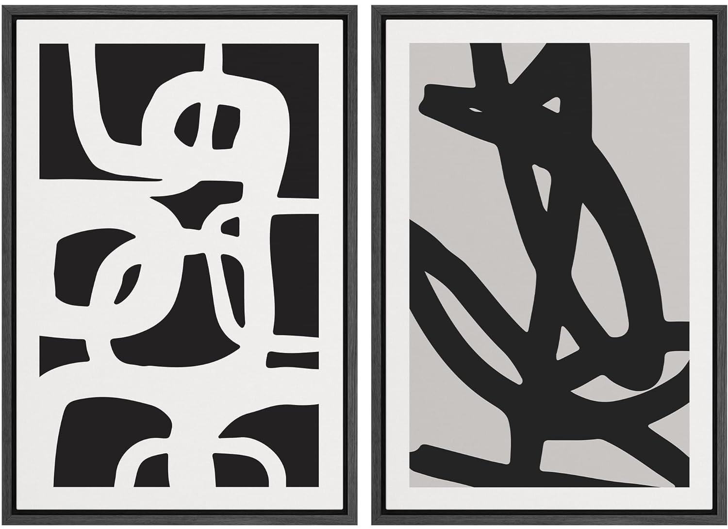 IDEA4WALL Framed Canvas Print Wall Art Set Black & White Geometric ...