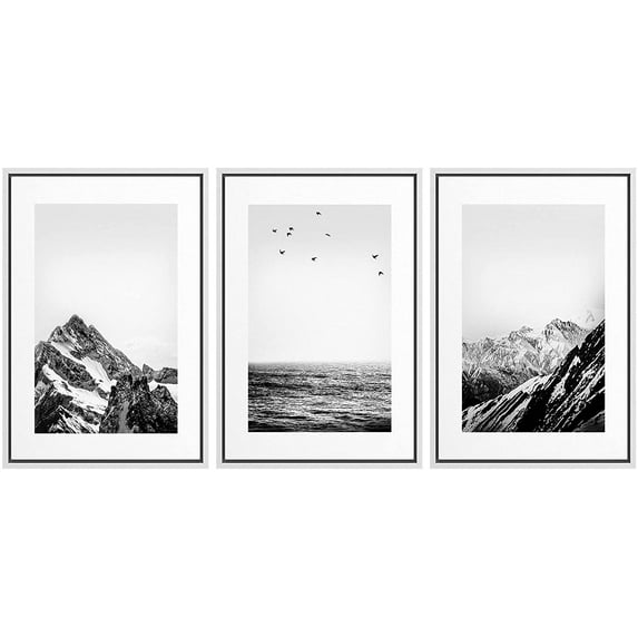 IDEA4WALL Framed Canvas Print Wall Art Set Black White Snowy Winter Mountain Landscape Nature Photography Modern Art Rustic Scenic for Living Room, Bedroom, Office - 16"x24"x3 White