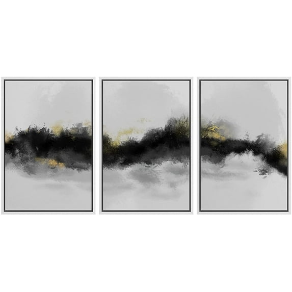 IDEA4WALL Framed Canvas Print Wall Art Set Black & White Watercolor Paint Strokes Abstract Shapes Modern Art Decorative Landscape Rustic for Living Room, Bedroom, Office - 24"x36"x3 White