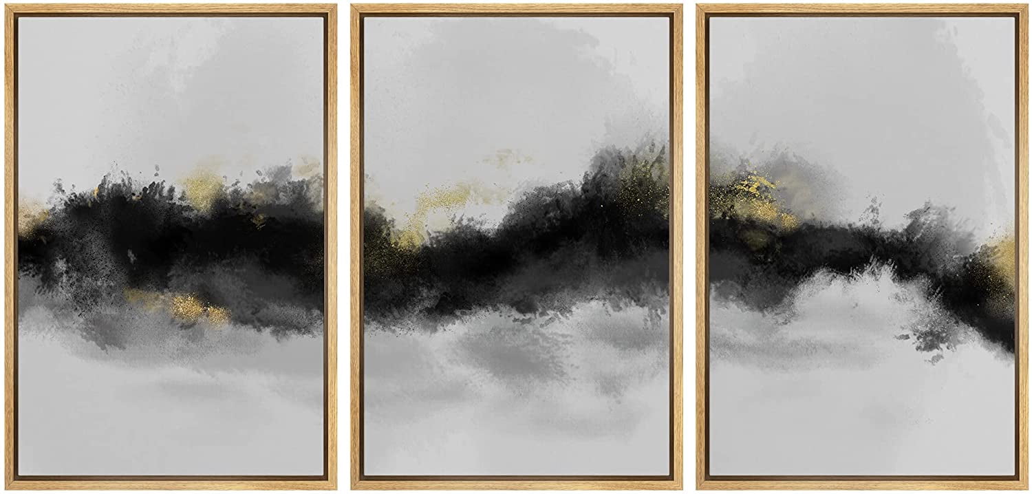IDEA4WALL Framed Canvas Print Wall Art Set Black & White Watercolor ...